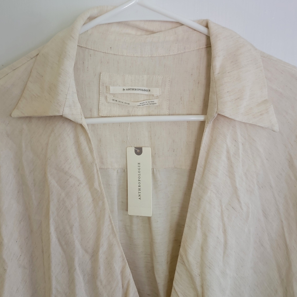 Anthropologie Cream Linen blend dress Size 14